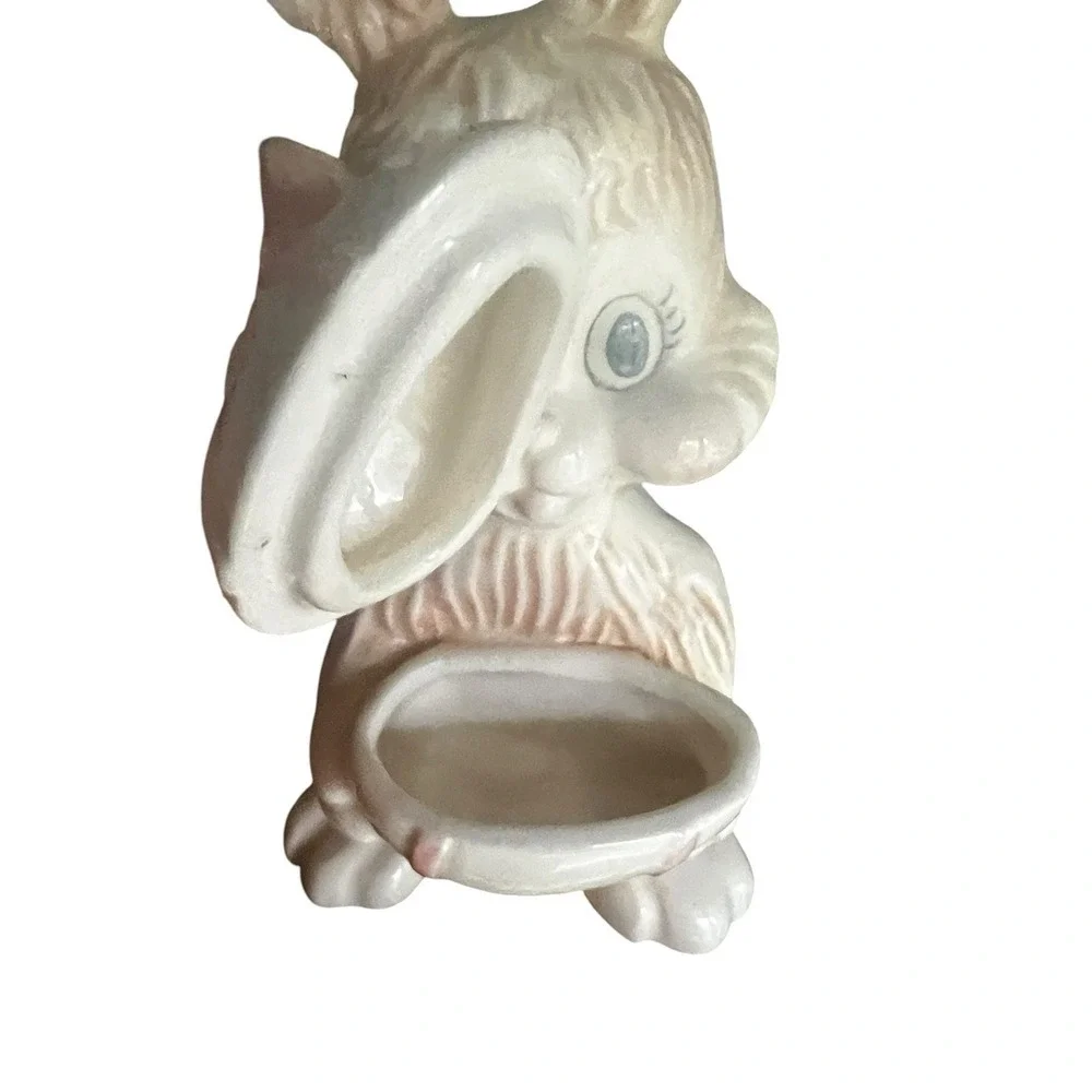 Vintage Easter Bunny Rabbit Ceramic Trinket Box Lusterware Candy Dish Pearl 7